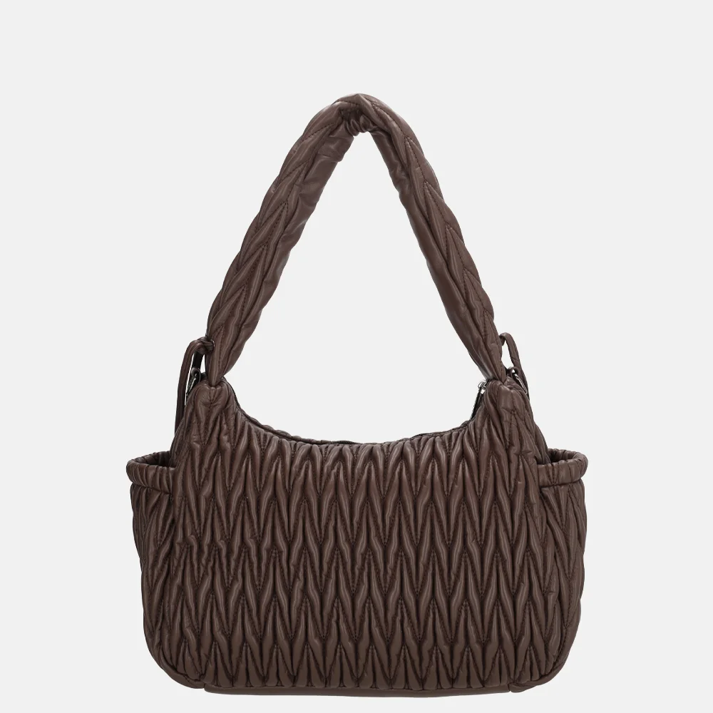 Charm London West End schoudertas smocked donkerbuin bij Duifhuizen