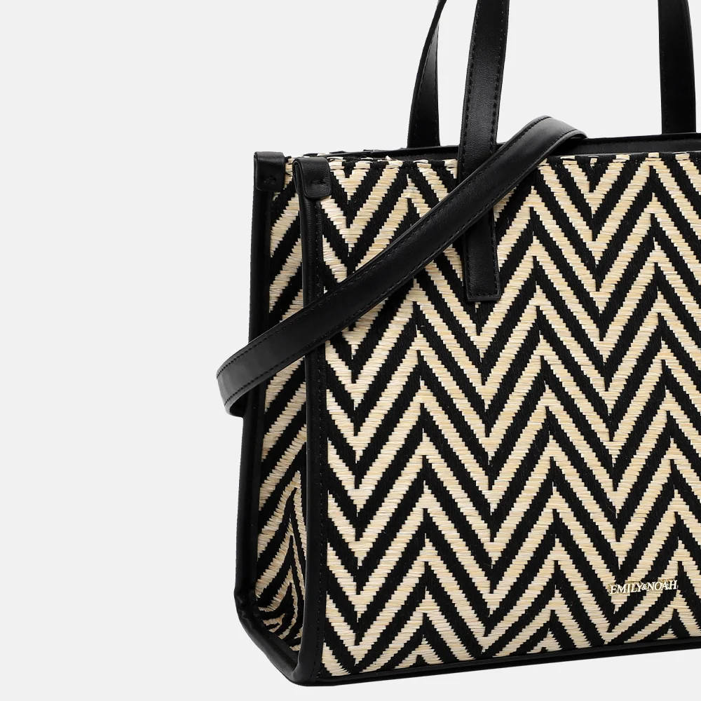 Emily & Noah Raffia handtas M black/taupe bij Duifhuizen