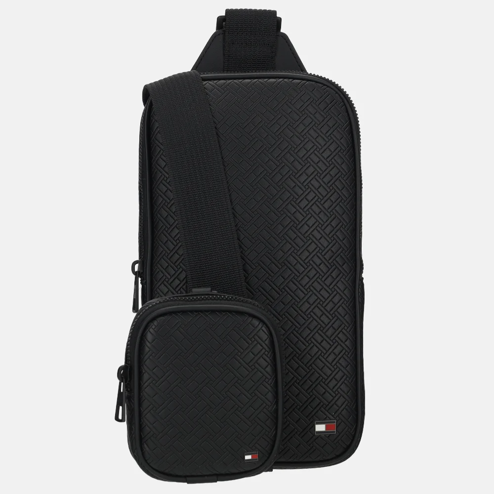 Tommy Hilfiger Embossed flag sling bag crossbody tas black bij Duifhuizen