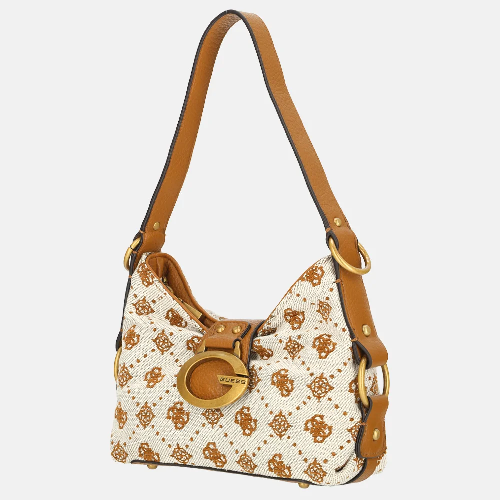 Guess Camden Mini schoudertas cognac logo bij Duifhuizen