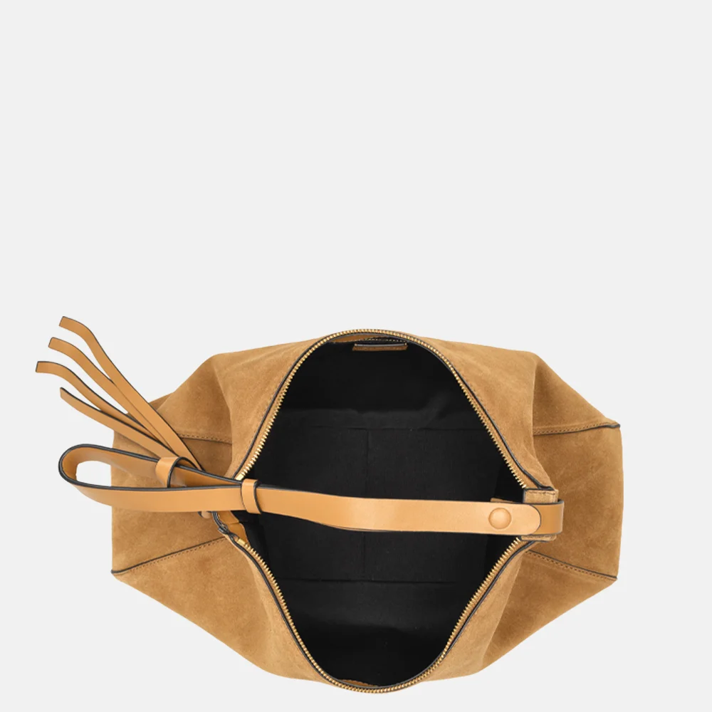Tommy Hilfiger Statement schoudertas suede cognac bij Duifhuizen