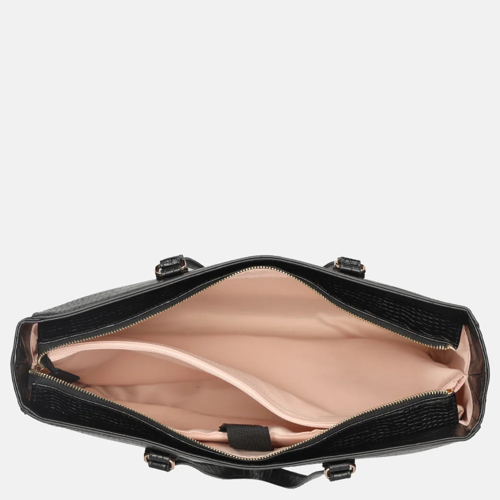 Duifhuizen croco shopper met laptopvak zwart bij Duifhuizen