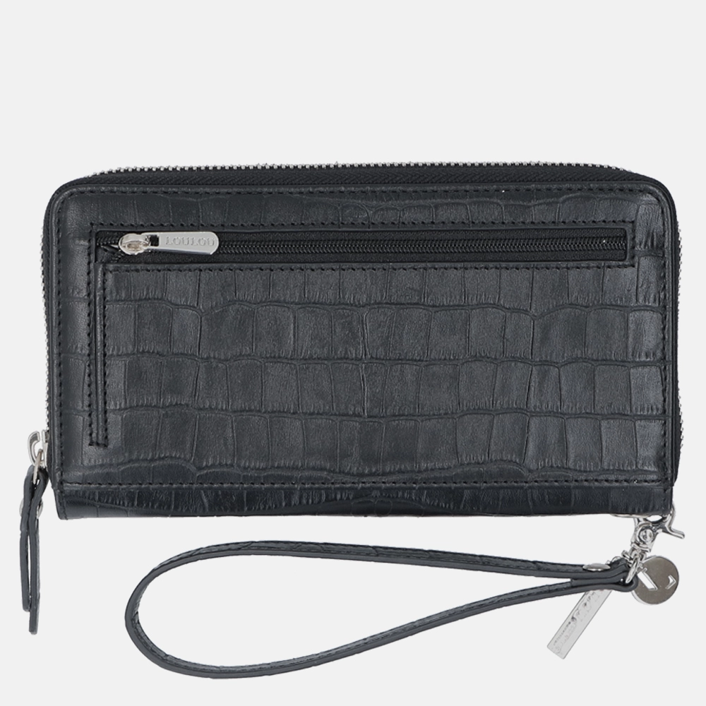 Loulou Essentiels Classy Croco portemonnee black bij Duifhuizen