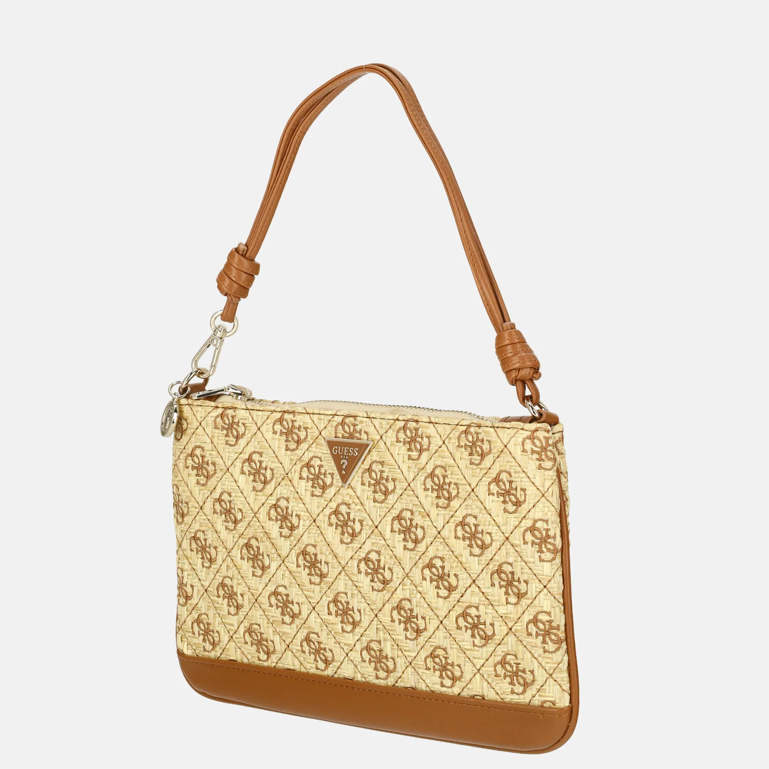 Guess Kirsten flat pouch logo clutch natural/caramel bij Duifhuizen