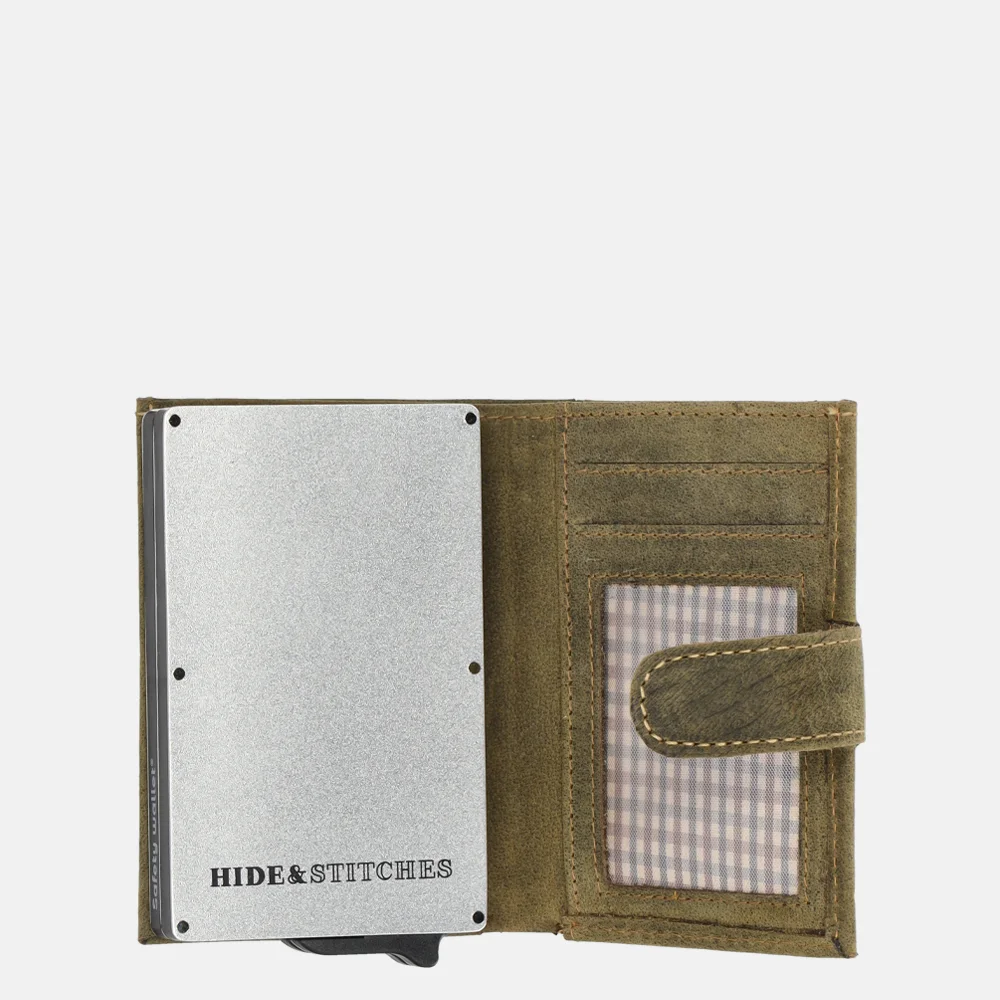 Hide & Stitches dubbele pasjeshouder olijf bij Duifhuizen