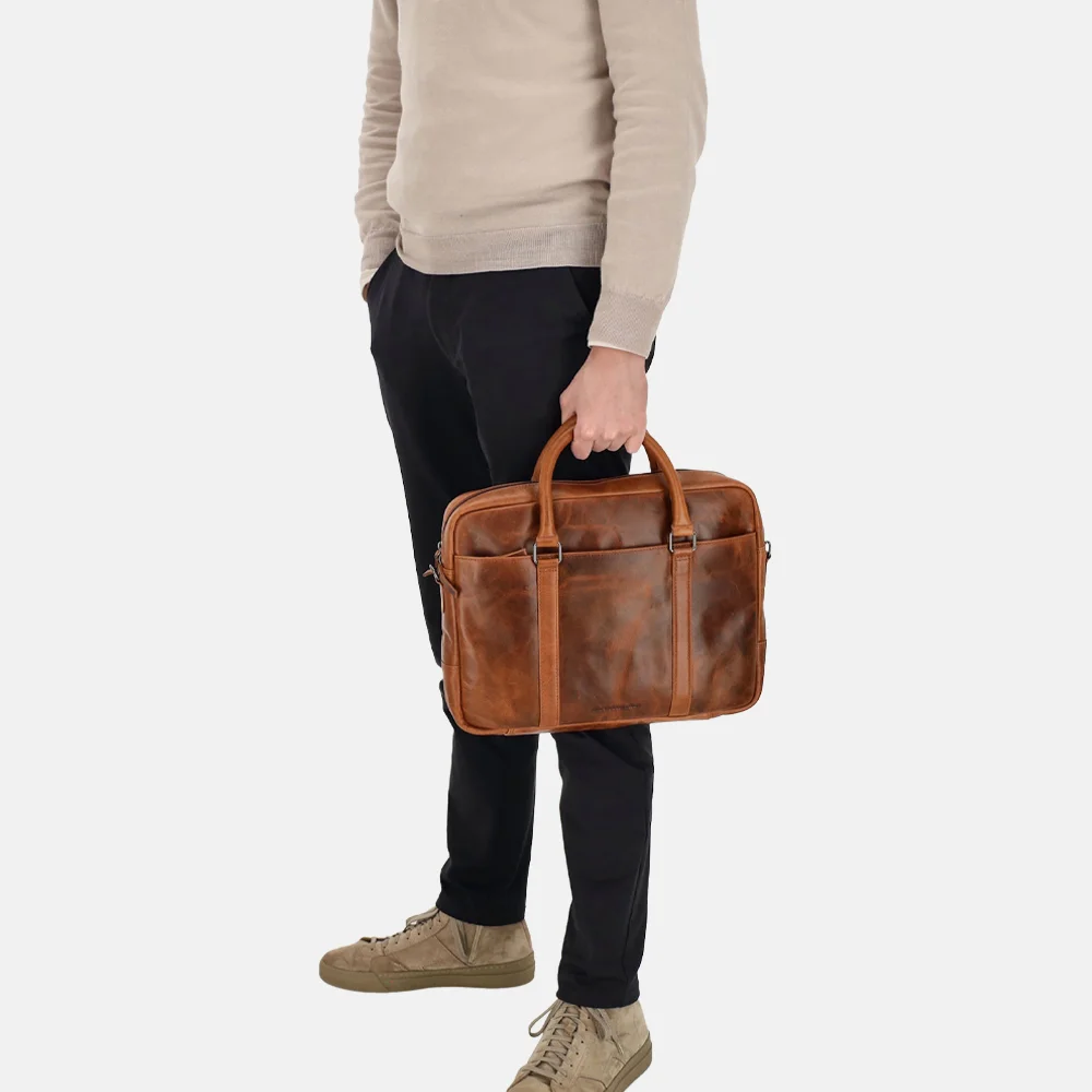 Hide & Stitches Next Navajo laptoptas 14 inch cognac bij Duifhuizen