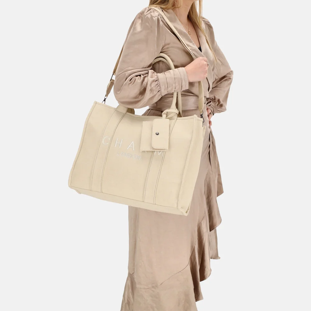 Charm London shopper/laptoptas 15 inch zand bij Duifhuizen