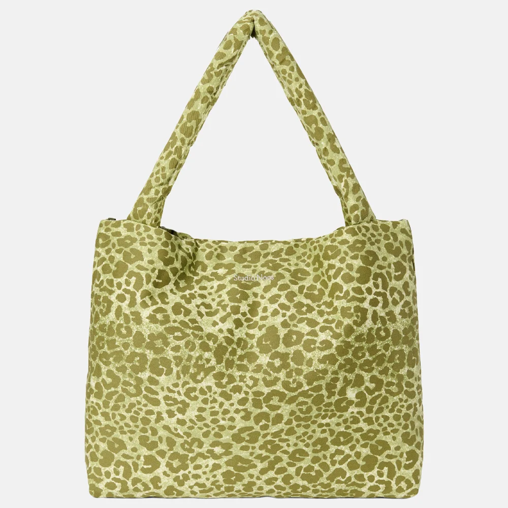 Studio Noos Cotton twill mom bag shopper green leopard bij Duifhuizen