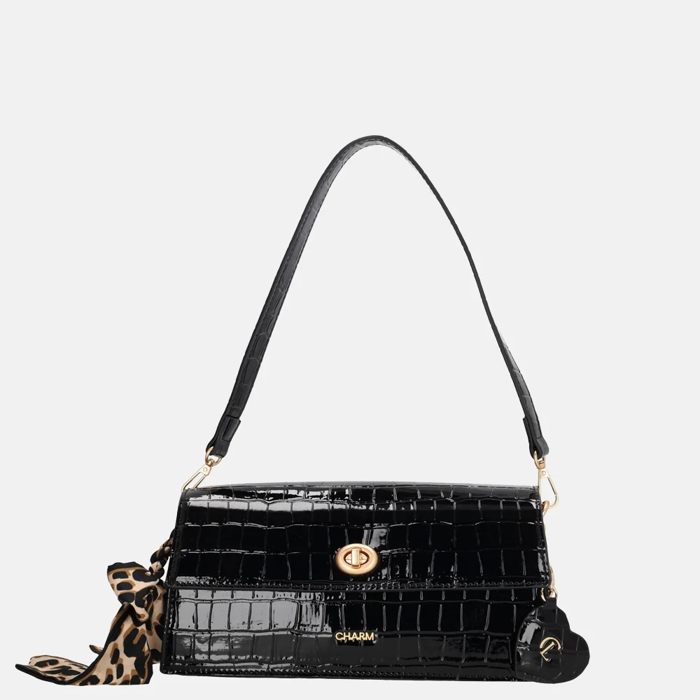 Charm London Knightsbridge schoudertas croco lak zwart bij Duifhuizen