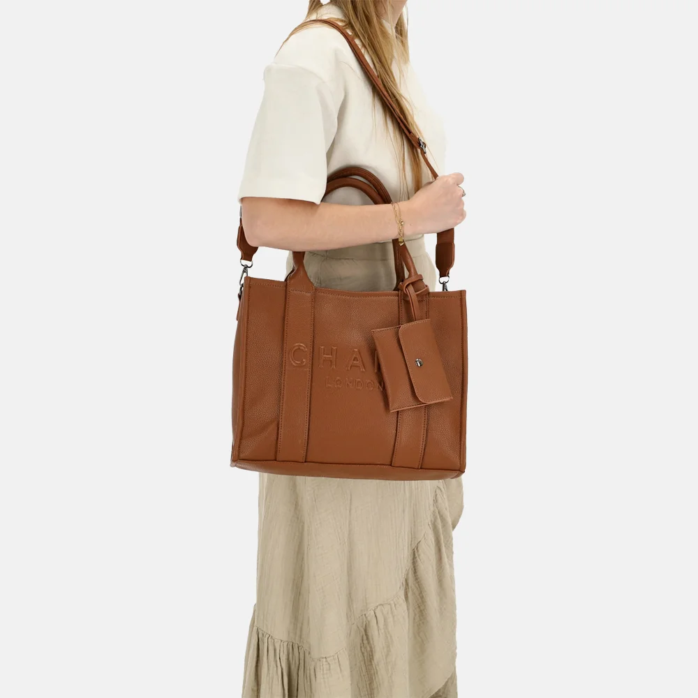 Charm London Debossed shopper M bruin bij Duifhuizen