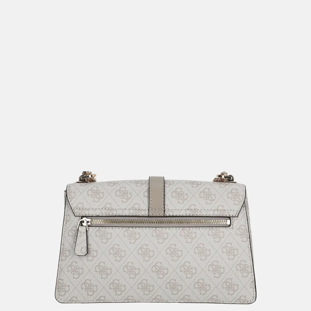 Guess Zamira schoudertas dark taupe logo bij Duifhuizen
