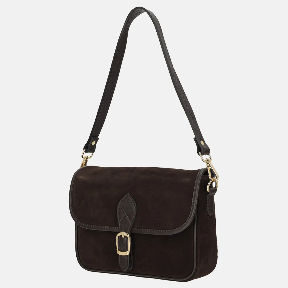 Charm London flap crossbody tas suede donkerbruin bij Duifhuizen