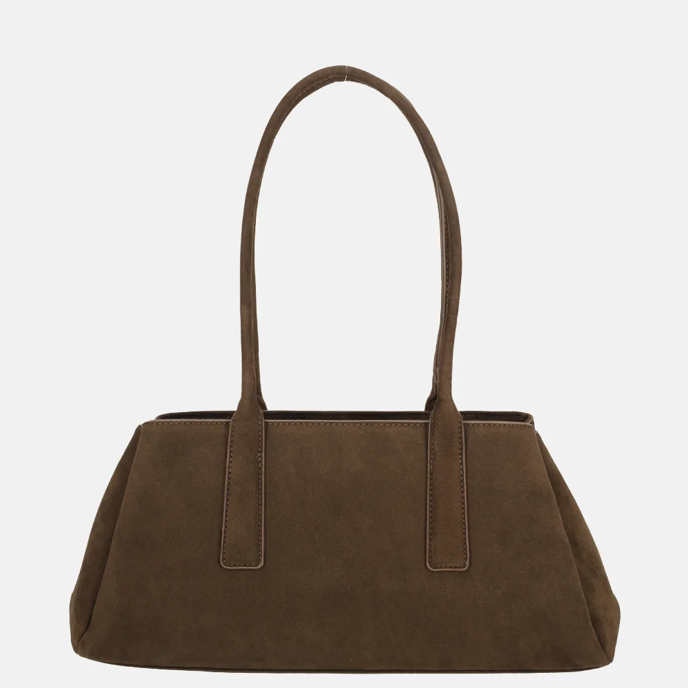 Flora & Co schoudertas suedine chocolat bij Duifhuizen