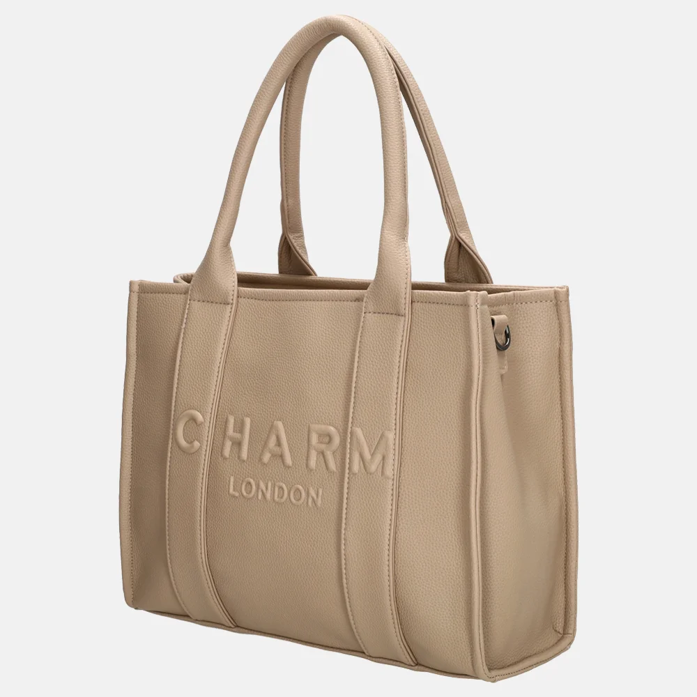 Charm London Debossed shopper M zand bij Duifhuizen