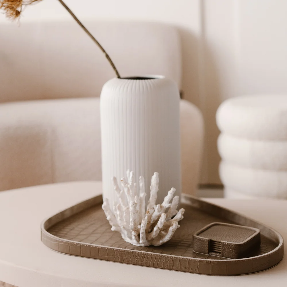 Chamada leren dienblad organisch croco M taupe bij Duifhuizen