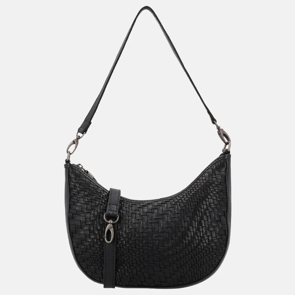 Hide & Stitches schoudertas vlechtwerk zwart bij Duifhuizen