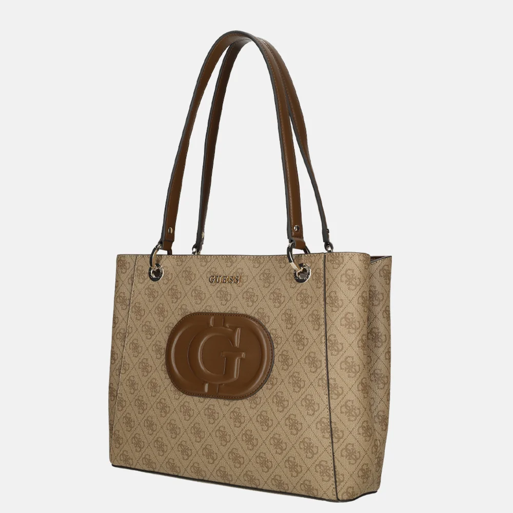 Guess Mietta Noel tote shopper latte logo/brown bij Duifhuizen