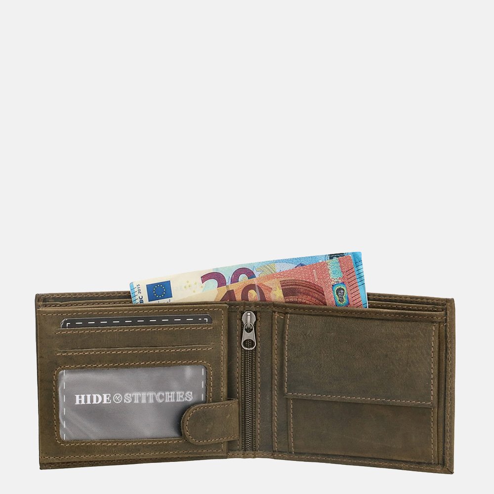 Hide & Stitches Idaho billfold olive green bij Duifhuizen