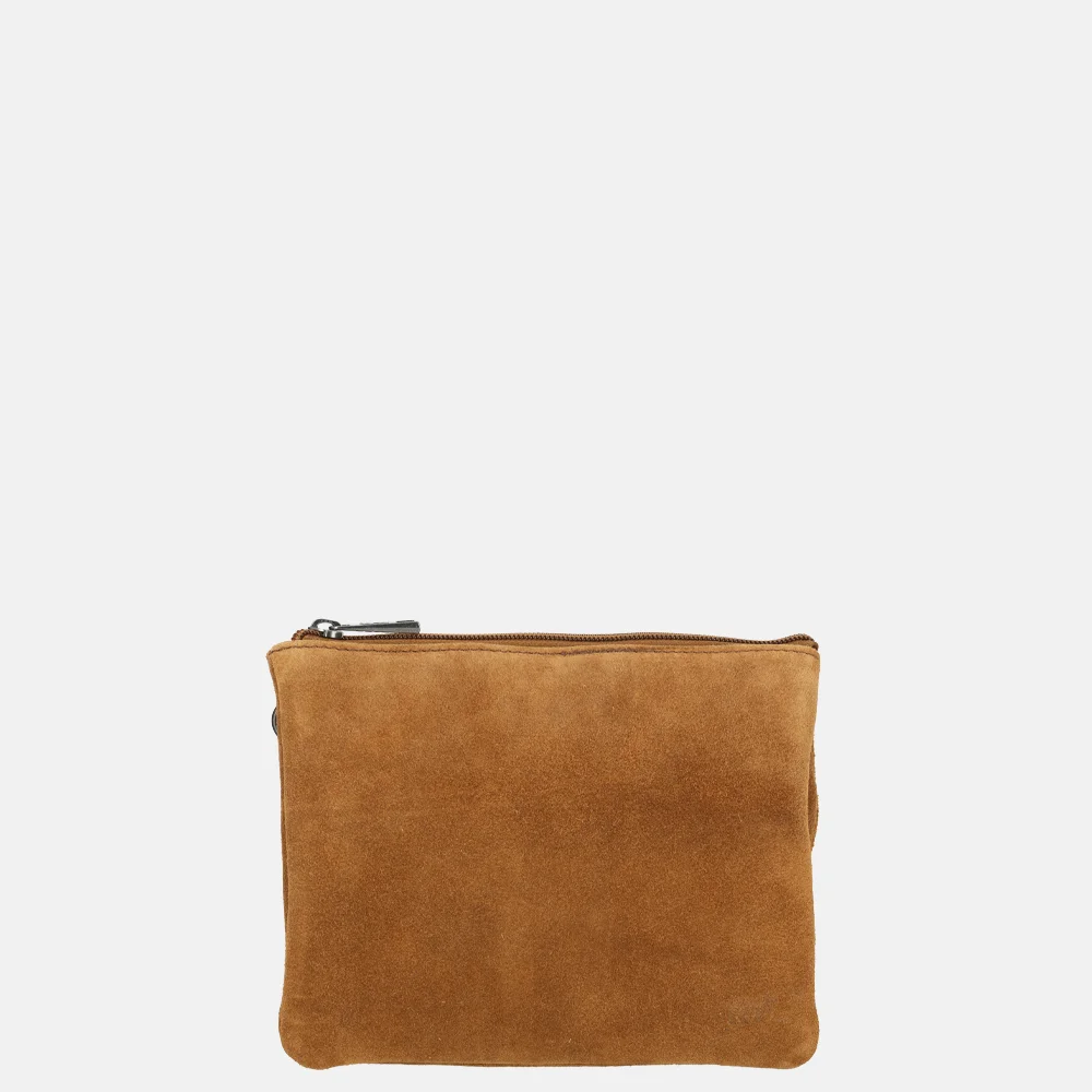 Bear Design crossbody tas rits dubbelvak suede cognac bij Duifhuizen