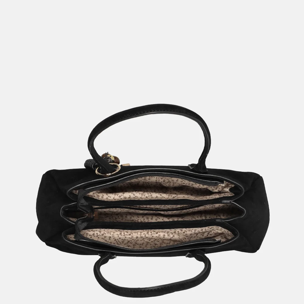 Flora & Co schoudertas suedine noir bij Duifhuizen