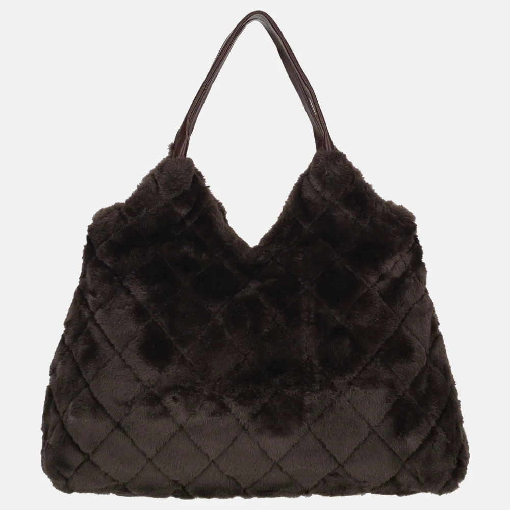 Laurent David Gloria shopper faux fur chocolade bij Duifhuizen