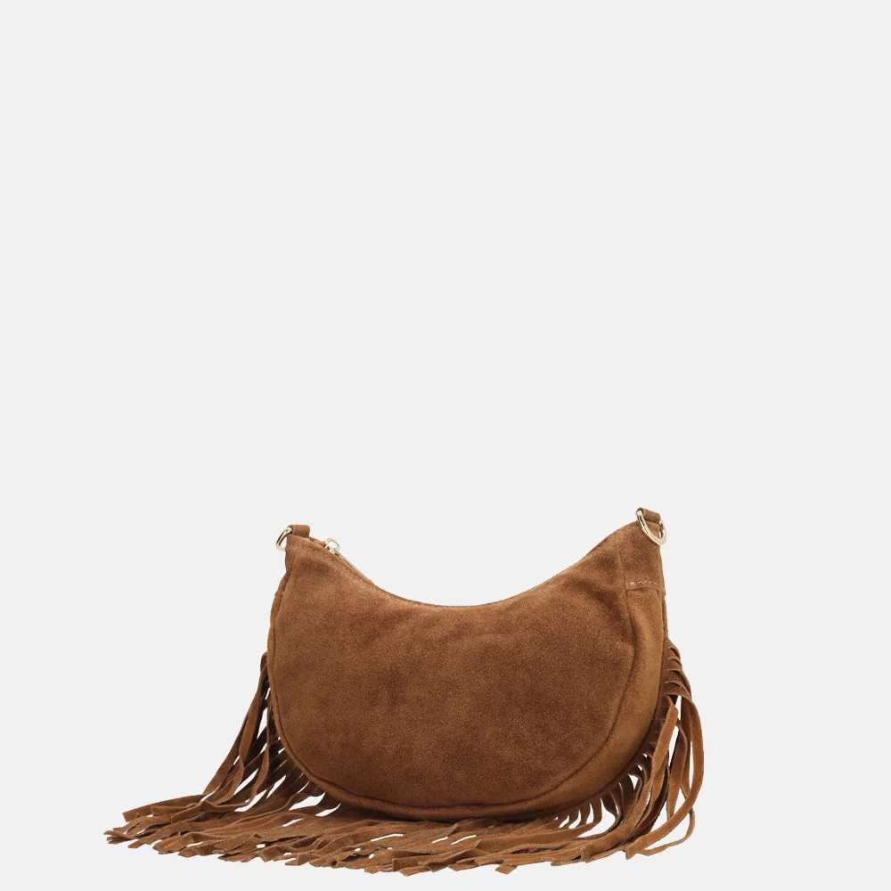 Charm London suède crossbody tas S franjes cognac bij Duifhuizen