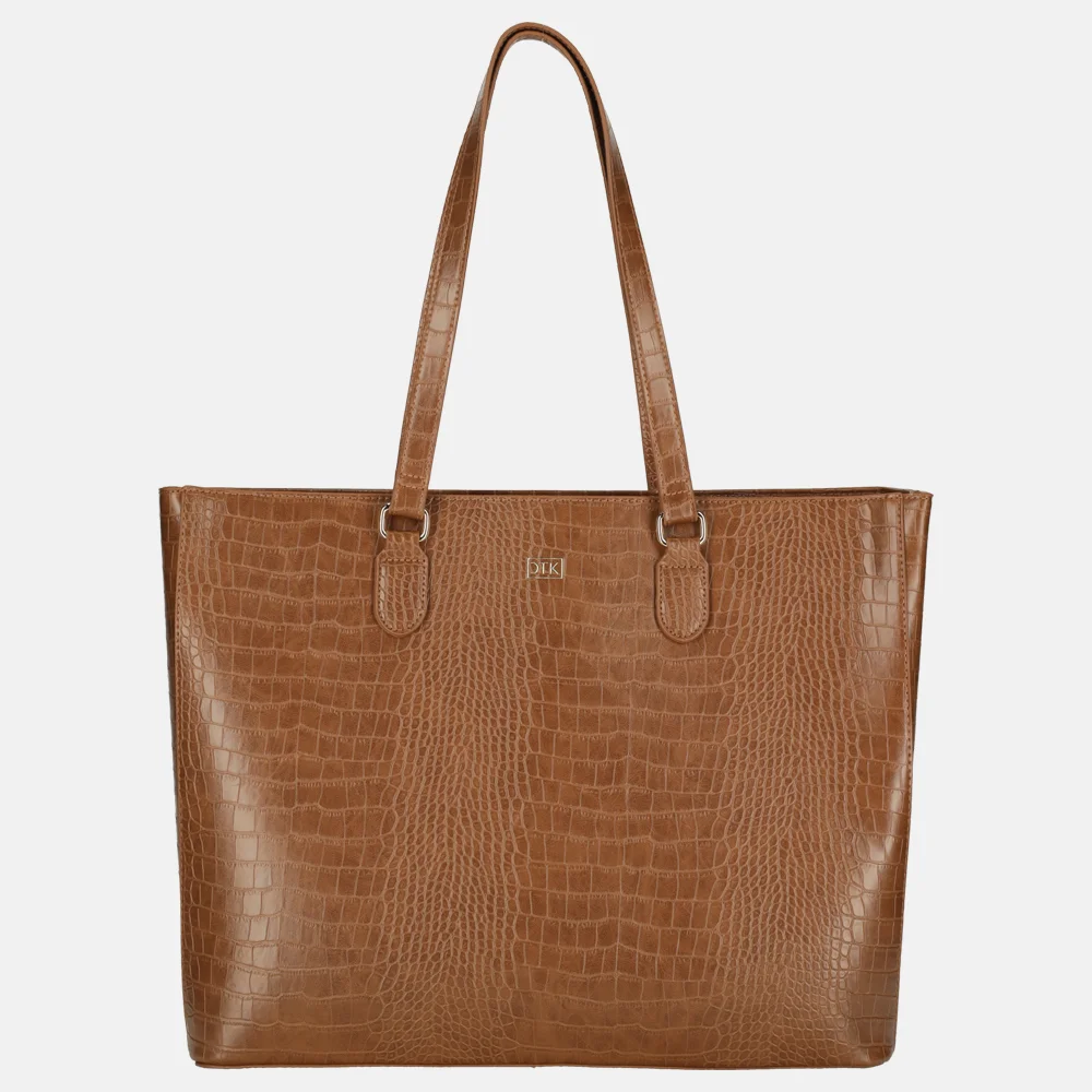 Duifhuizen croco shopper met laptopvak cognac bij Duifhuizen