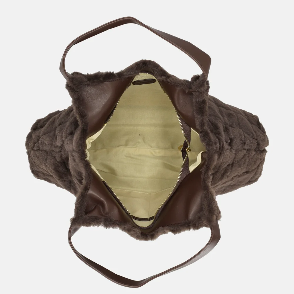 Laurent David Gloria shopper faux fur chocolade bij Duifhuizen