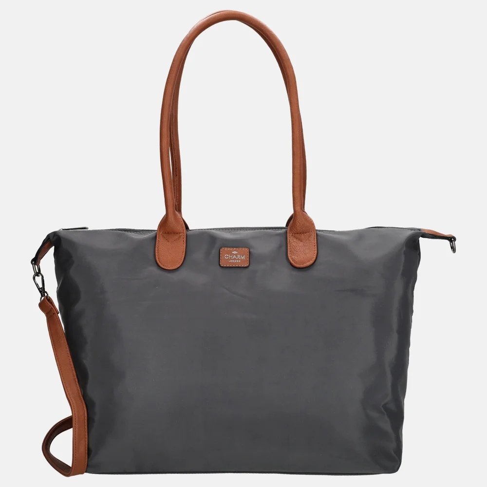 Charm London Buckingham shopper met 15.6 inch laptopvak L olifant grijs bij Duifhuizen