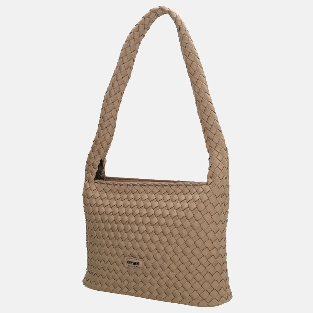 Charm London Madera schoudertas gevlochten neopreen taupe bij Duifhuizen