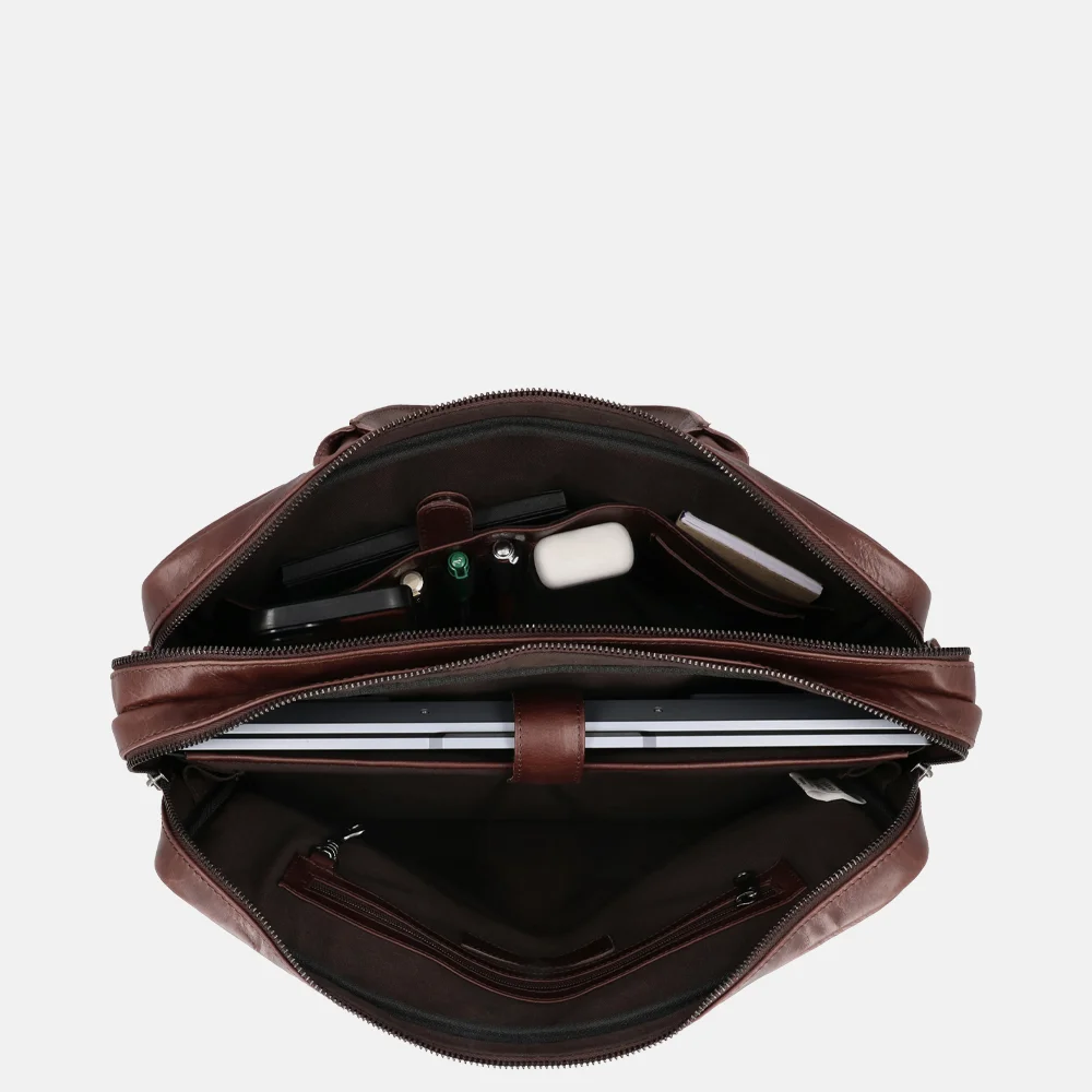 Hide & Stitches Porto laptoptas 15 inch donkerbruin bij Duifhuizen