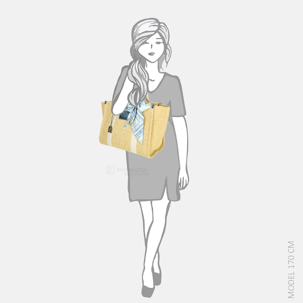 Kurt Geiger Southbank tote shopper raffia XXL beige combi bij Duifhuizen