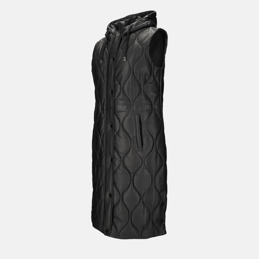 Dekkers Ledermode Julia bodywarmer lang zwart bij Duifhuizen