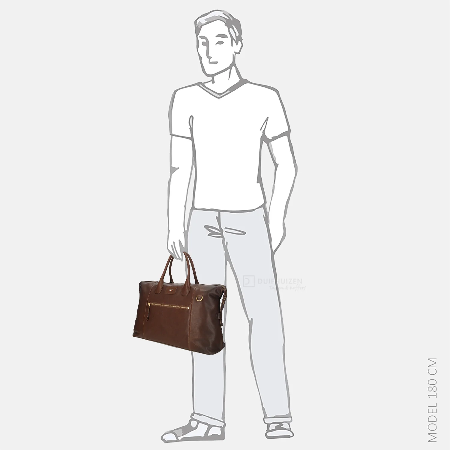 Tommy Hilfiger Casual leather duffle weekendtas burnished brown bij Duifhuizen