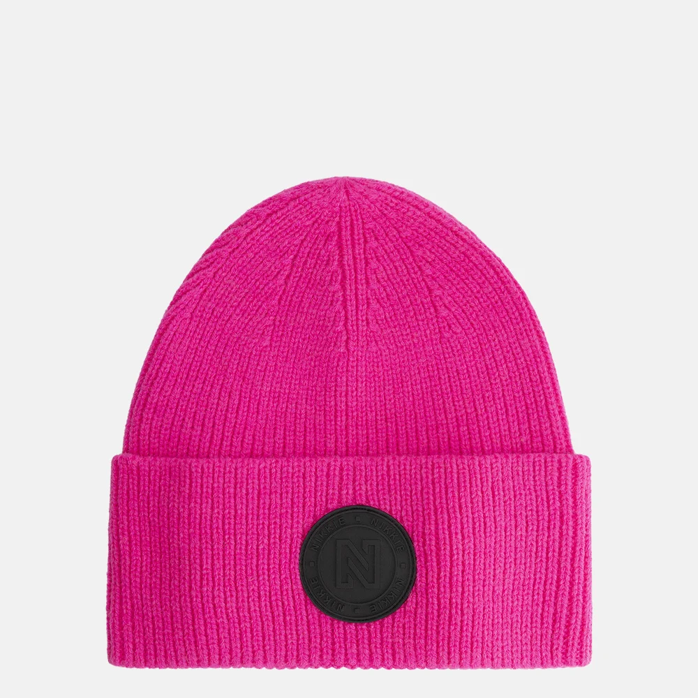 Nikkie Round Patch beanie fluo pink bij Duifhuizen