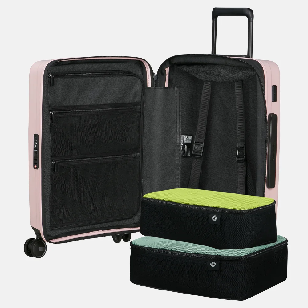 Samsonite Restackd frontpocket handbagage koffer 55 cm rose bij Duifhuizen