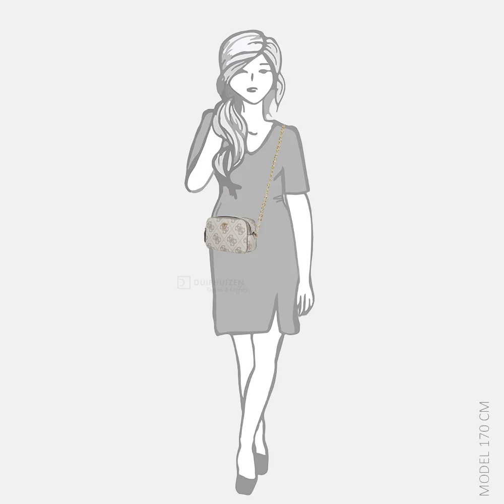 Guess Noelle II crossbody tas dark taupe logo bij Duifhuizen