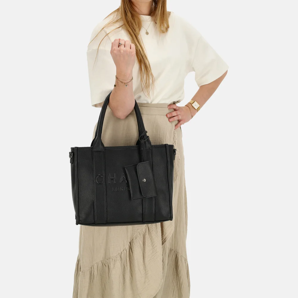 Charm London Debossed shopper M zwart bij Duifhuizen