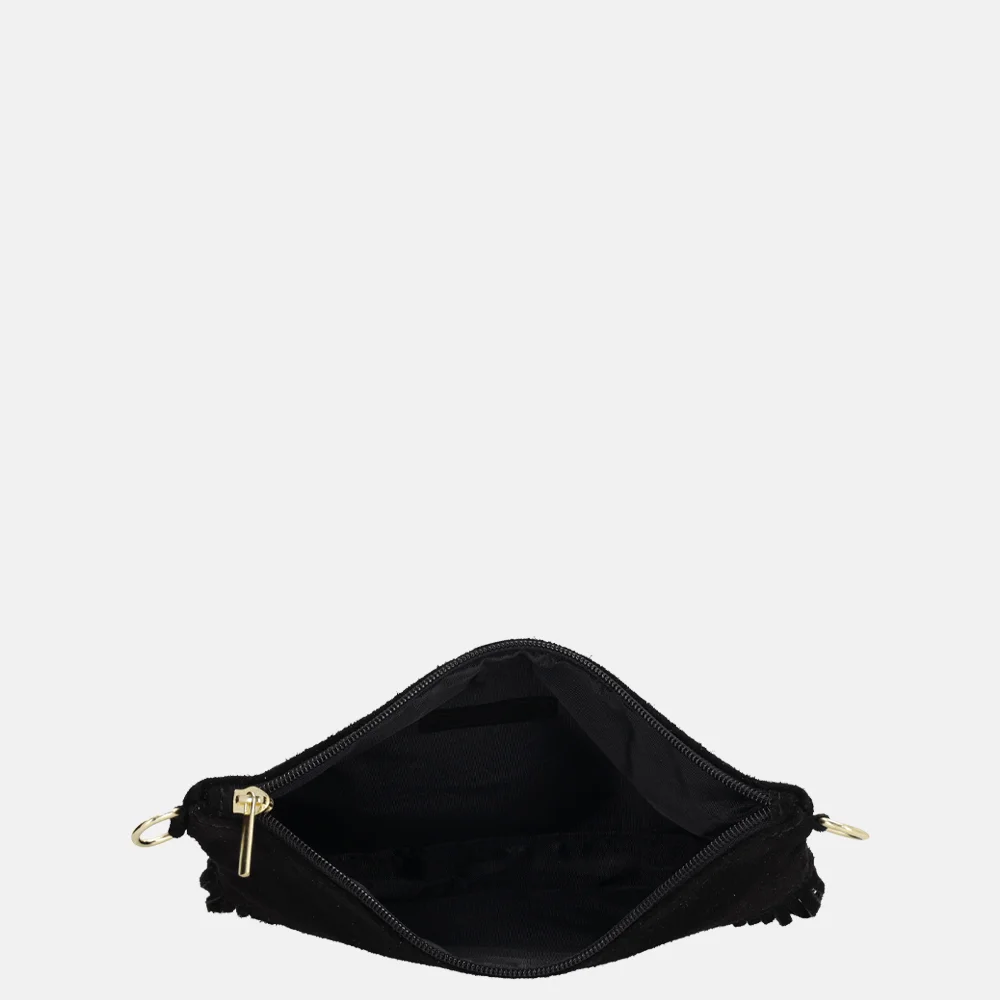 Charm London suède crossbody tas franjes zwart bij Duifhuizen
