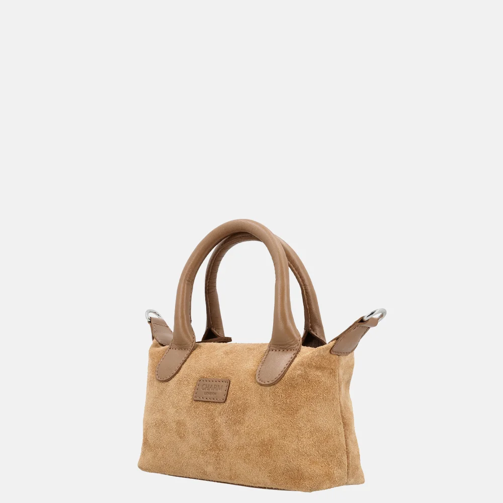 Charm London Buckingham crossbody tas XS suede camel bij Duifhuizen