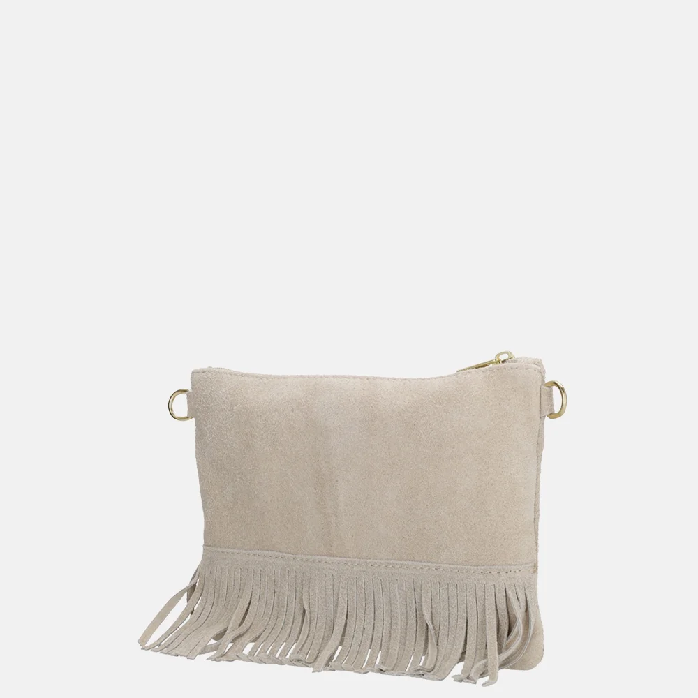 Charm London suède crossbody tas franjes zand bij Duifhuizen
