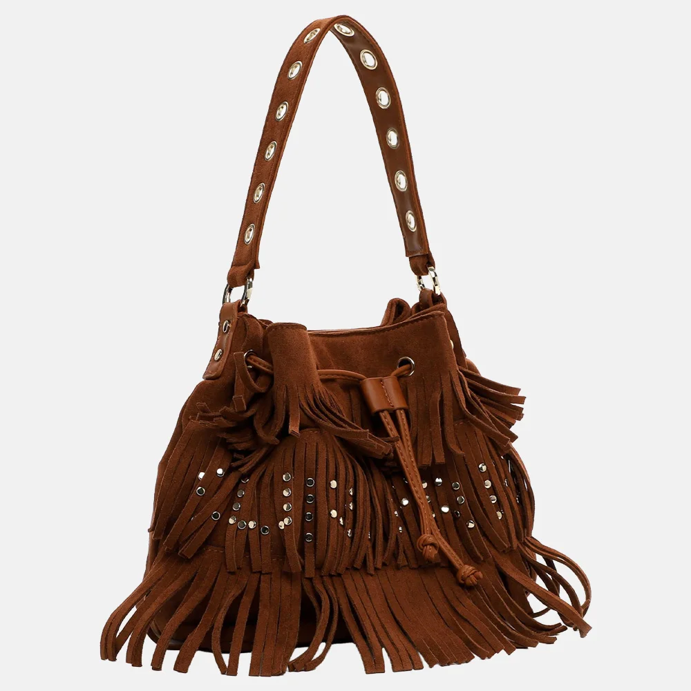 Suri Frey Becky schoudertas franje cognac bij Duifhuizen