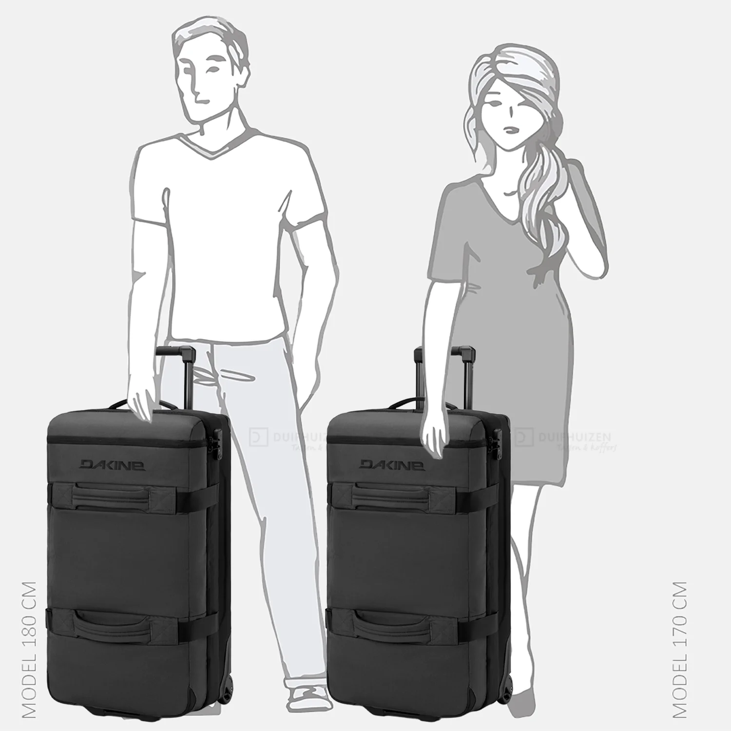 Dakine Split Roller bag 2.0 reistas op wielen 110 liter carbon heather bij Duifhuizen