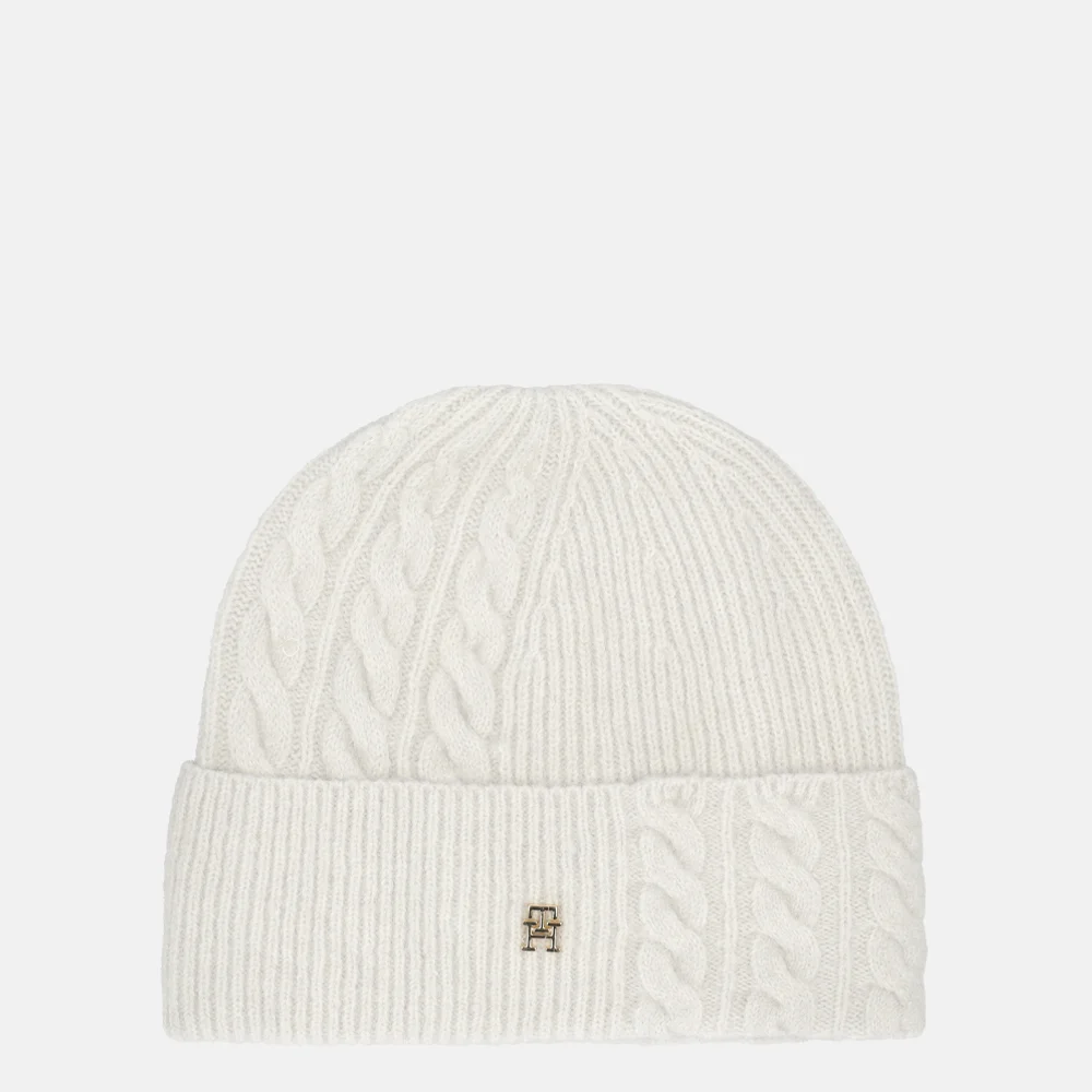 Tommy Hilfiger Elevated Chic Fluffy beanie muts grey whisper bij Duifhuizen