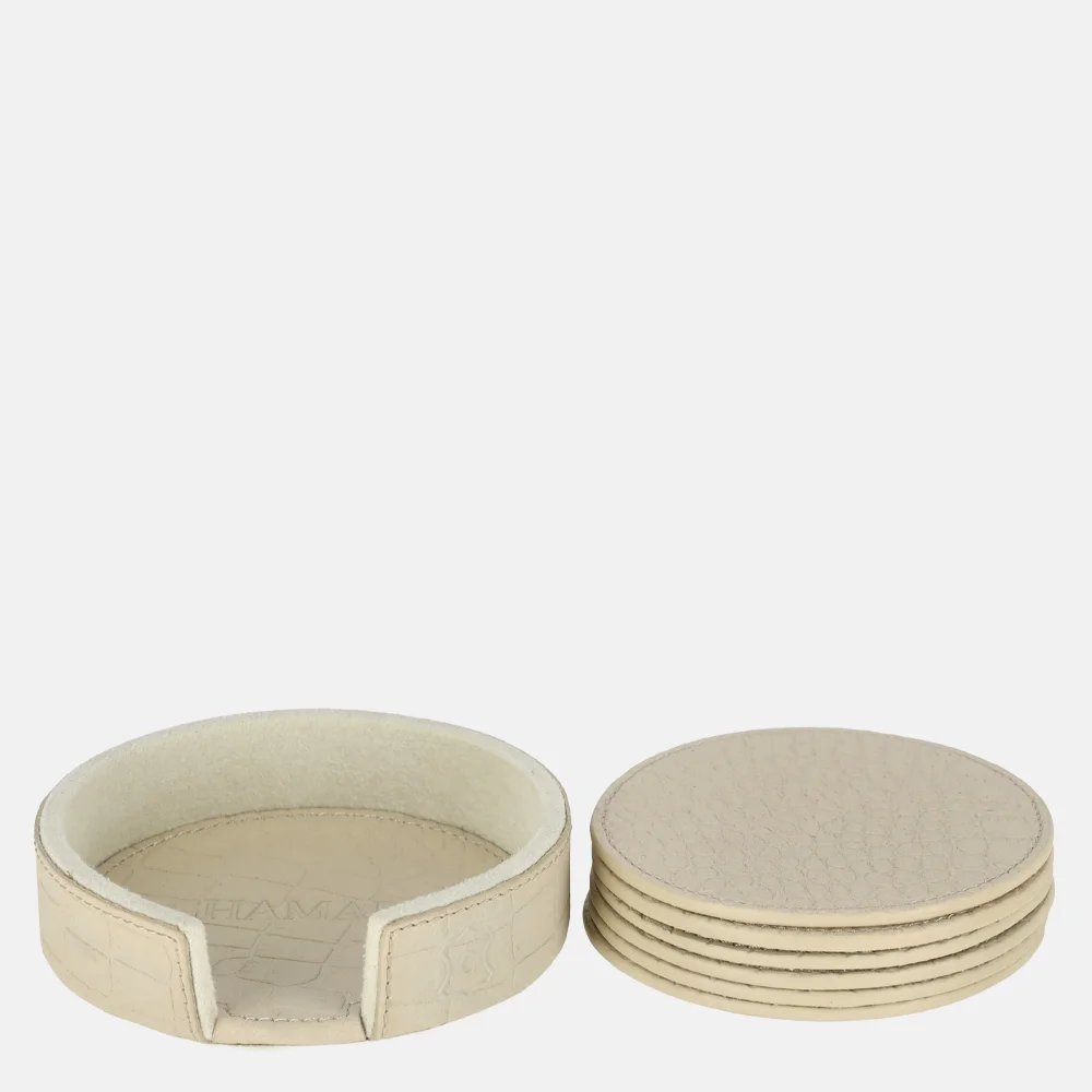 Chamada leren ronde onderzetters croco beige bij Duifhuizen