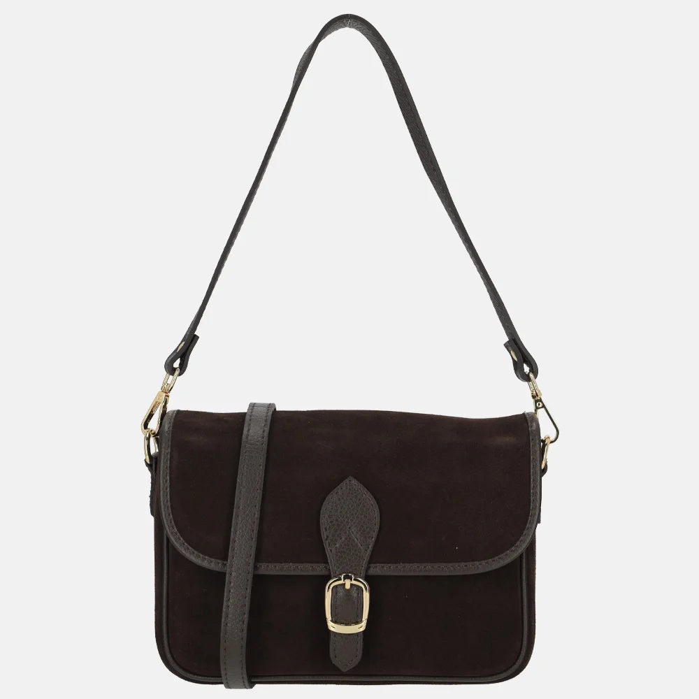 Charm London flap crossbody tas suede donkerbruin