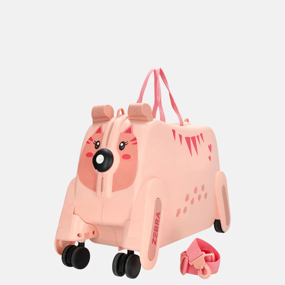 Zebra Trends rol handbagage zitkoffer roze bij Duifhuizen