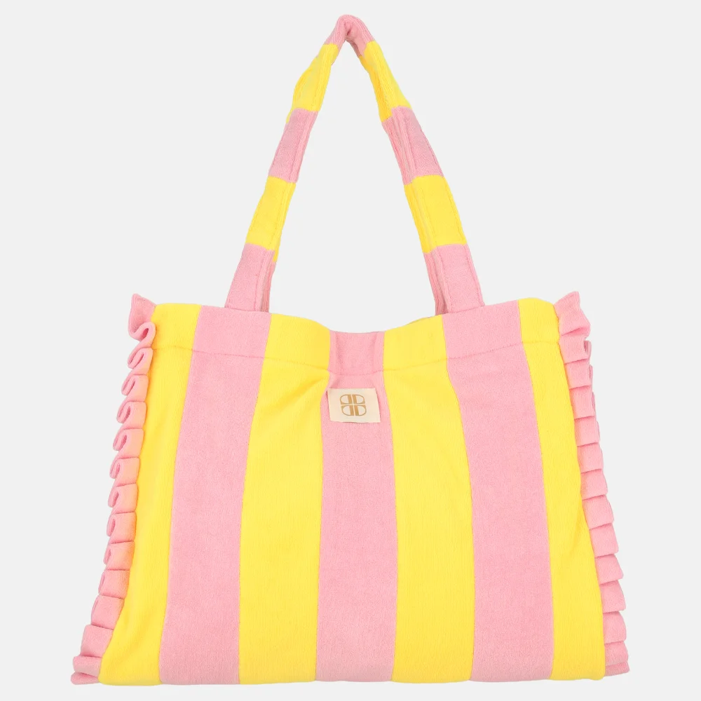 Laurent David Zara strandtas/shopper badstof geel/roze