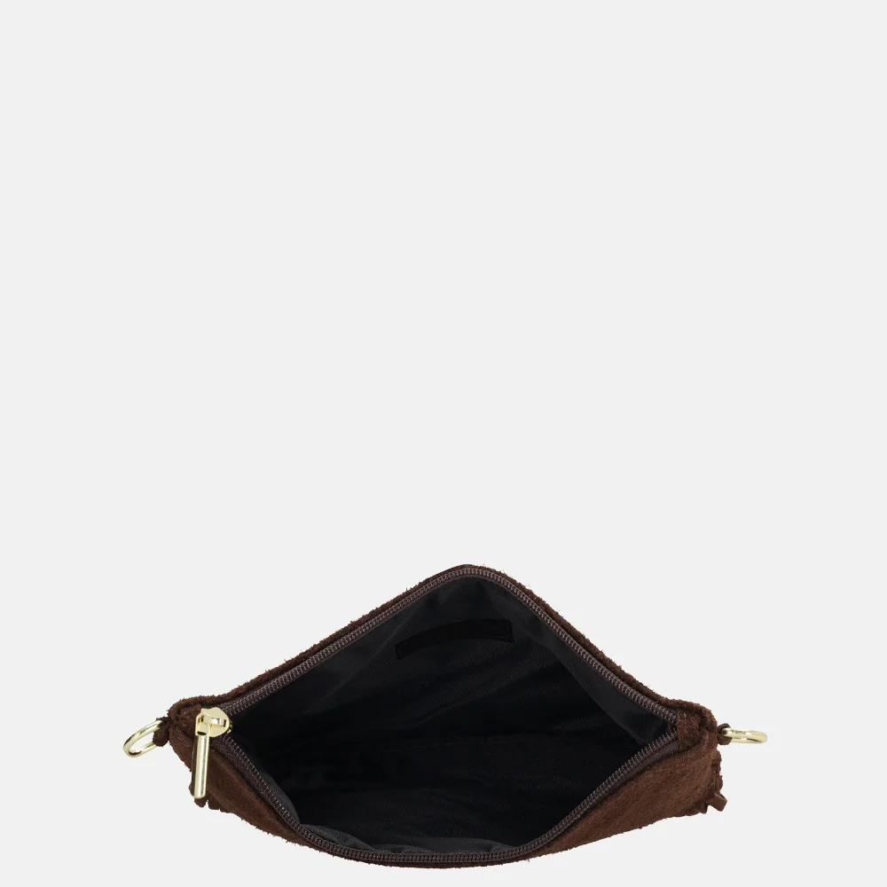 Charm London suède crossbody tas franjes donkerbruin bij Duifhuizen