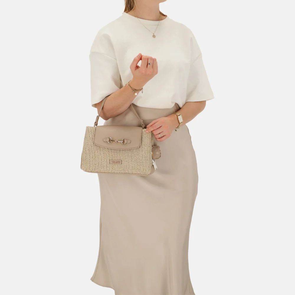 Charm London Santorini handtas 2vaks overslag taupe bij Duifhuizen